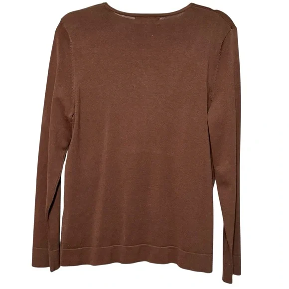 August Silk Silk Blend Chocolate Brown Long Sleeve Button Front Cardigan Sweater - Picture 7 of 11